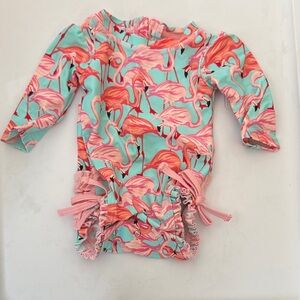Ruffle Butts Flamingo Print Kids Swimwear